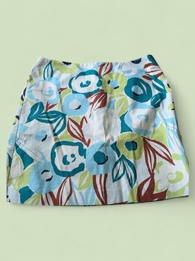 Ann Taylor Floral Cotton Mini Skirt in Blue & Green Tones